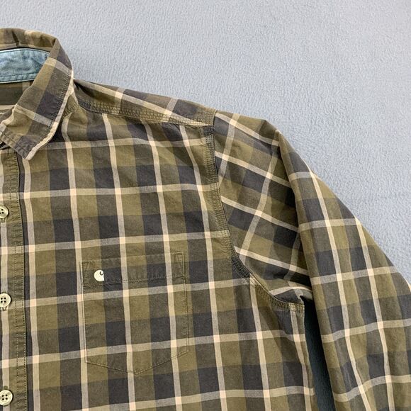 Carhartt Button Shirt Mens XL Plaid Brown Long Sleeve Pocket Cotton - Picture 4 of 16